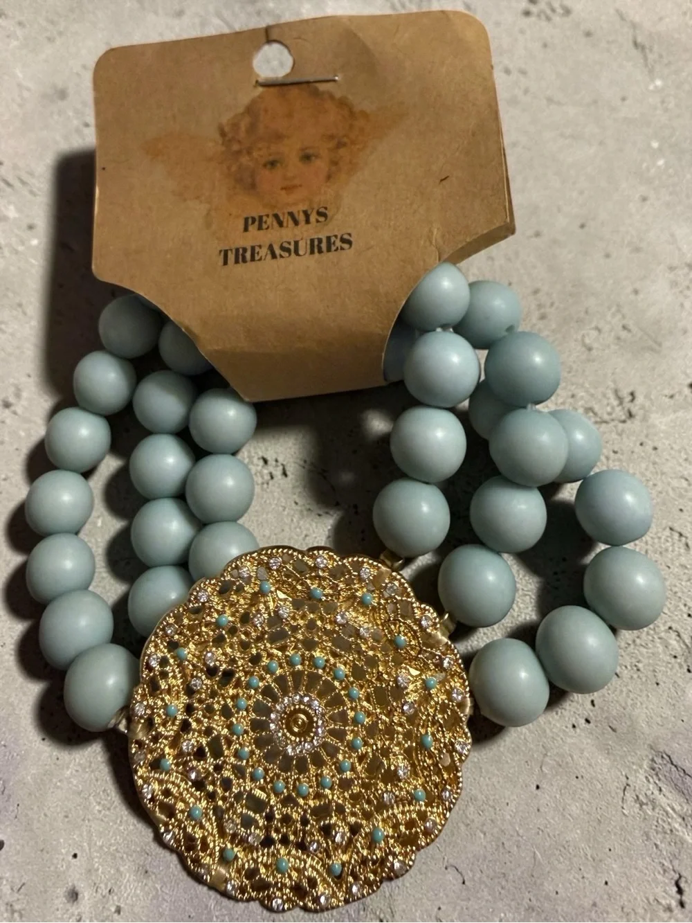Gold Filigree & Light Blue Beaded Bracelet